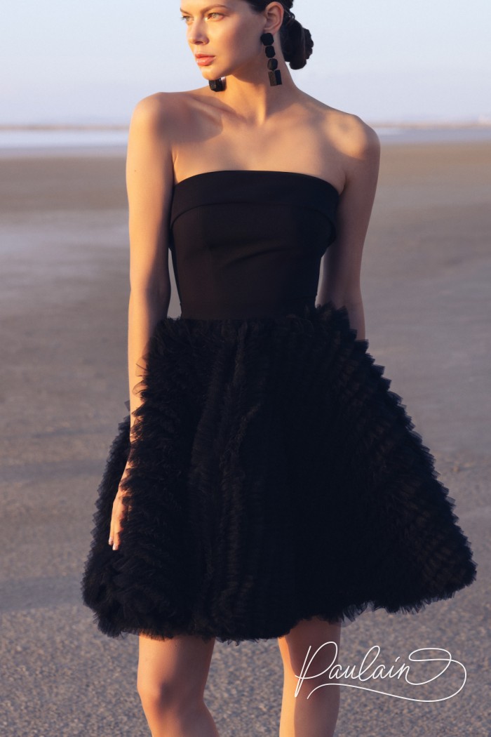 Elegant black sheath dress with a removable voluminous skirt- ALTAIR | Paulain