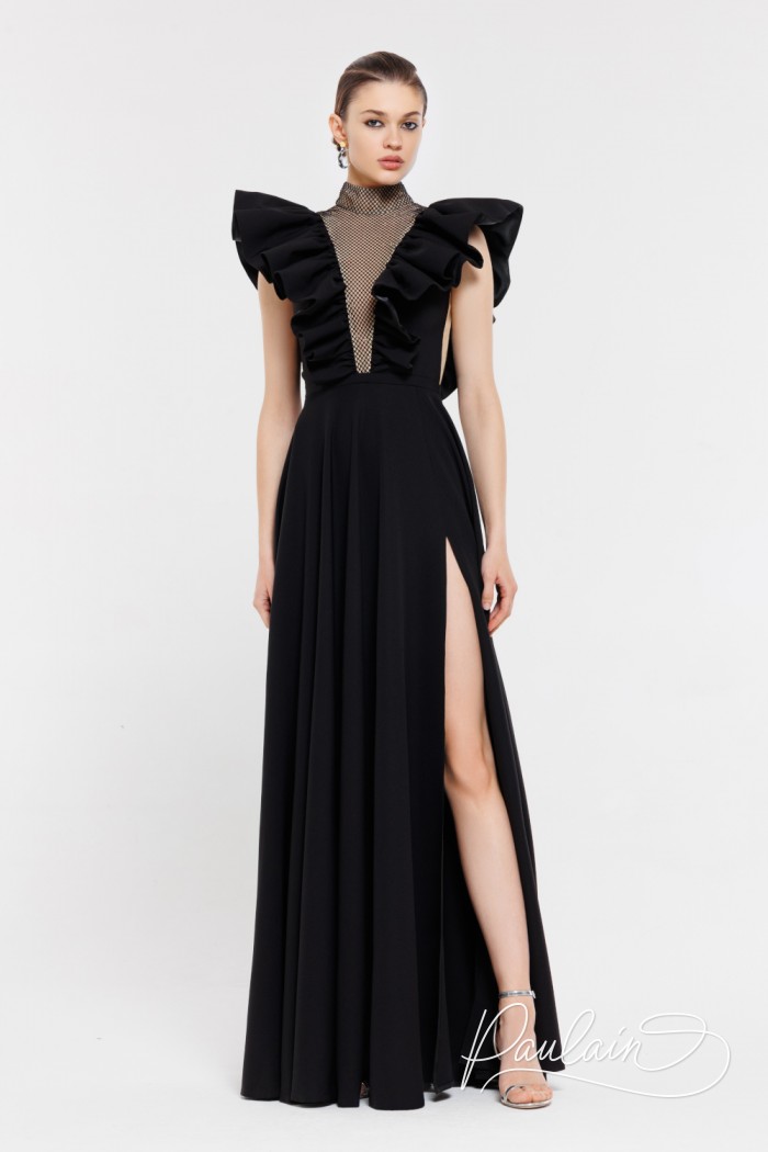 Full-length dress with wing sleeves and rhinestone embellishments- JUPITER | Paulain