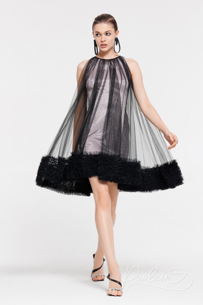 An eye-catching sparkling mini cocktail dress with a voluminous tunic- LILU | Paulain