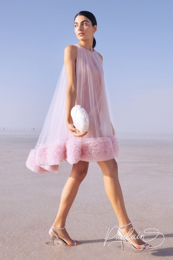 Pink trendy mini dress with a sleeveless tunic- LILU | Paulain