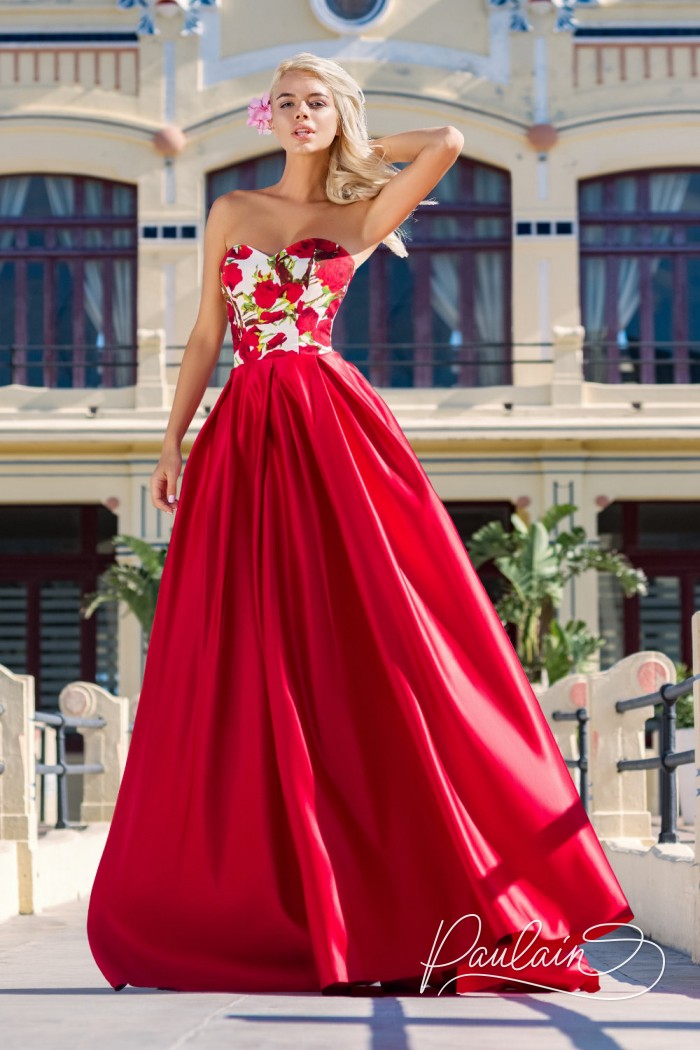 Passionate sweetheart neckline evening dress with extravagant print- ARGENTINA | Paulain