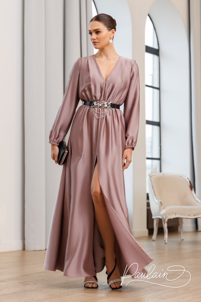 Women's long evening dress with iridescent shimmer and high slit- ARLETTE | Paulain