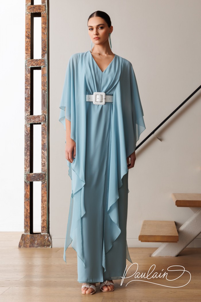 Evening dress in the style of modern minimalism with a V-neckline and flowing sleeve.- ELAINE | Paulain