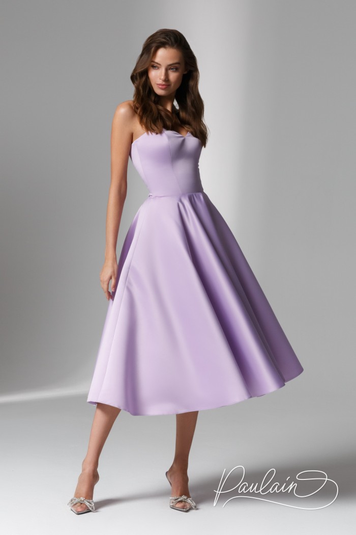 Gentle open midi length dress with removable sleeve- DEMI | Paulain
