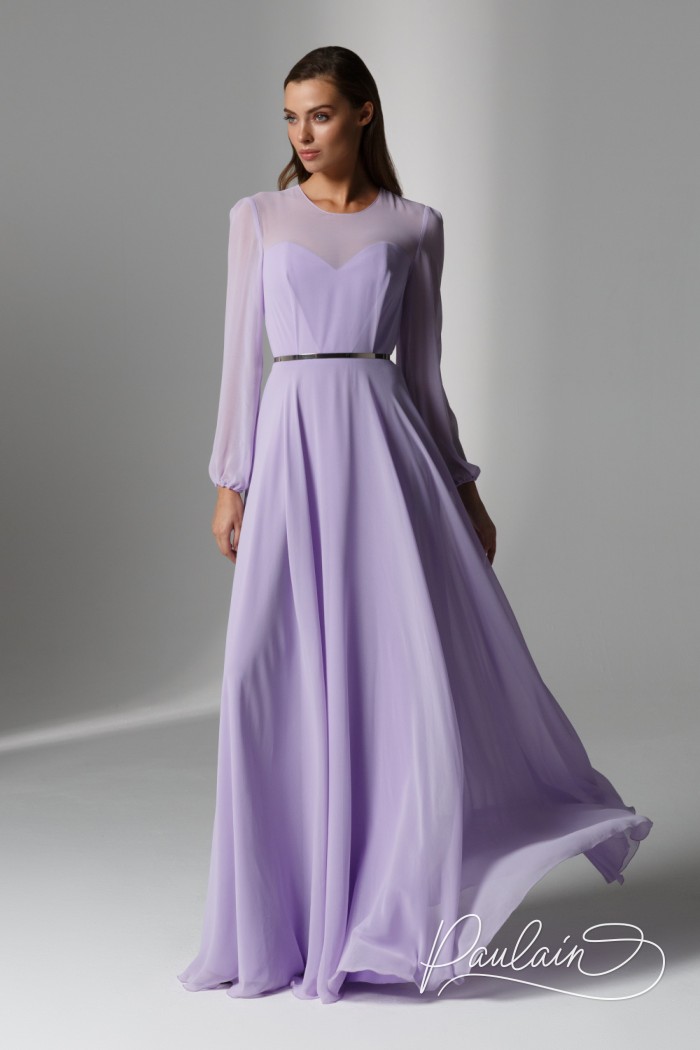 Gentle floor-length evening dress with airy long sleeves- LIAM | Paulain
