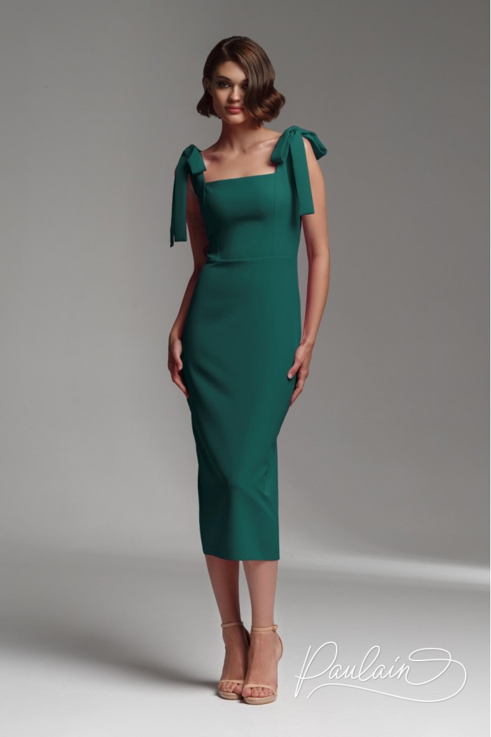 Green cocktail tight-fitting sleeveless dress- MISHA | Paulain