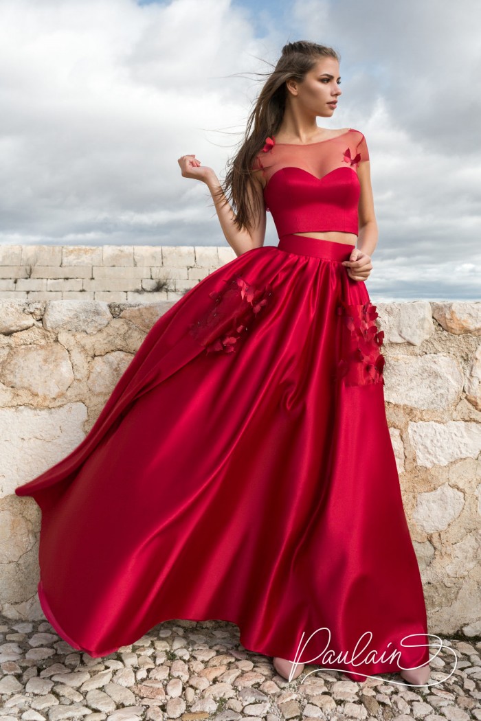 Red evening dress with a top and a long skirt - WHISPER OF THE HEART | Paulain