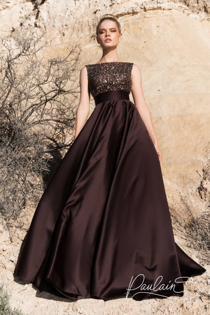 Evening dress with a lush skirt and glamorous back- SANDS OF TIME | Paulain
