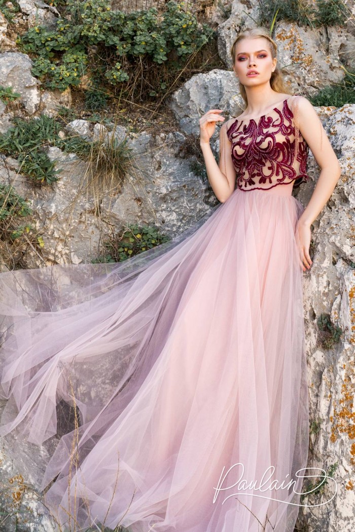Long evening dress with a crop top and tulle skirt- TANGO TOGETHER | Paulain