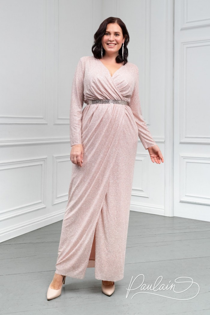 Glittering long evening dress in glitter fabric- HERA | Paulain