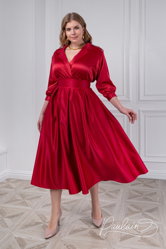 Elegant set of satin long sleeve blouse and skirt - ILYNE & PILAR | Paulain