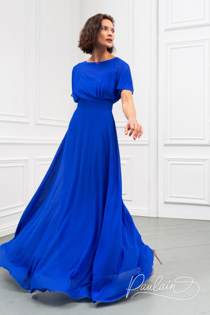 Lightweight evening dress of maxi length in georgette with high waist - LETTA Maxi | Paulain