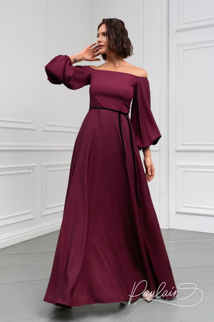 Luxurious long evening dress of maxi length with puffed sleeves- MINNA Maxi | Paulain