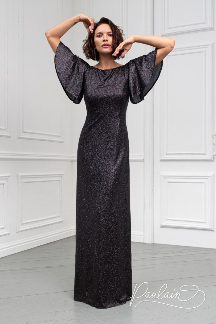 Long evening dress in a straight silhouette with wing sleeves - PEARL Maxi | Paulain
