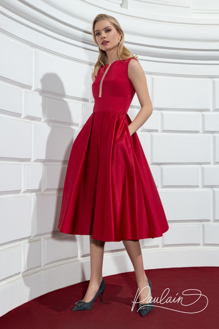 A perfect cocktail dress in fine satin with a midi length skirt- REESE Midi | Paulain