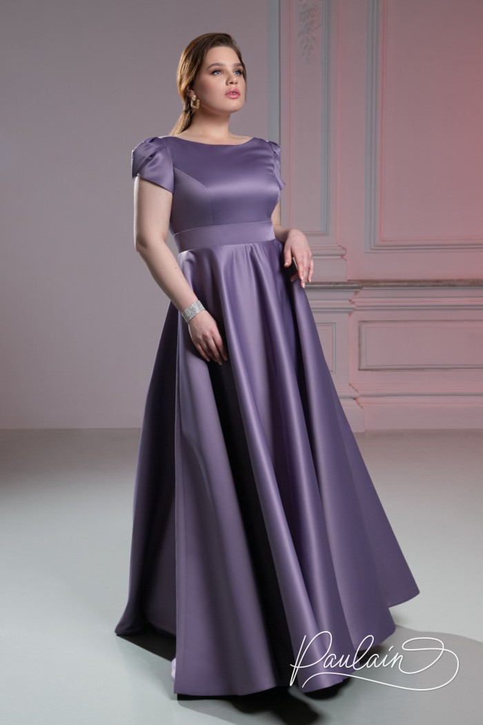 Dark violet satin evening dress with long A-line skirt - TUTTA Maxi | Paulain