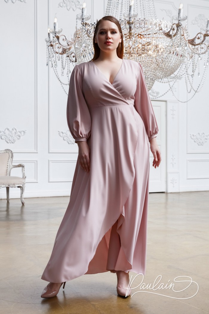 Evening long light dress with a chic neckline and voluminous sleeve - LOTTA | Paulain