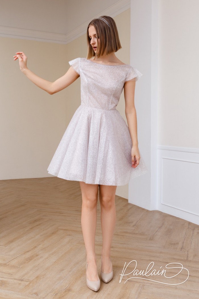 Shiny mini dress with short sleeves and a cutout on the back- PEYTON | Paulain