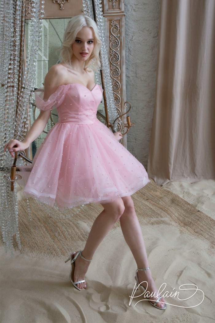 Open pink dress with a short fluffy skirt- ROXY | Paulain